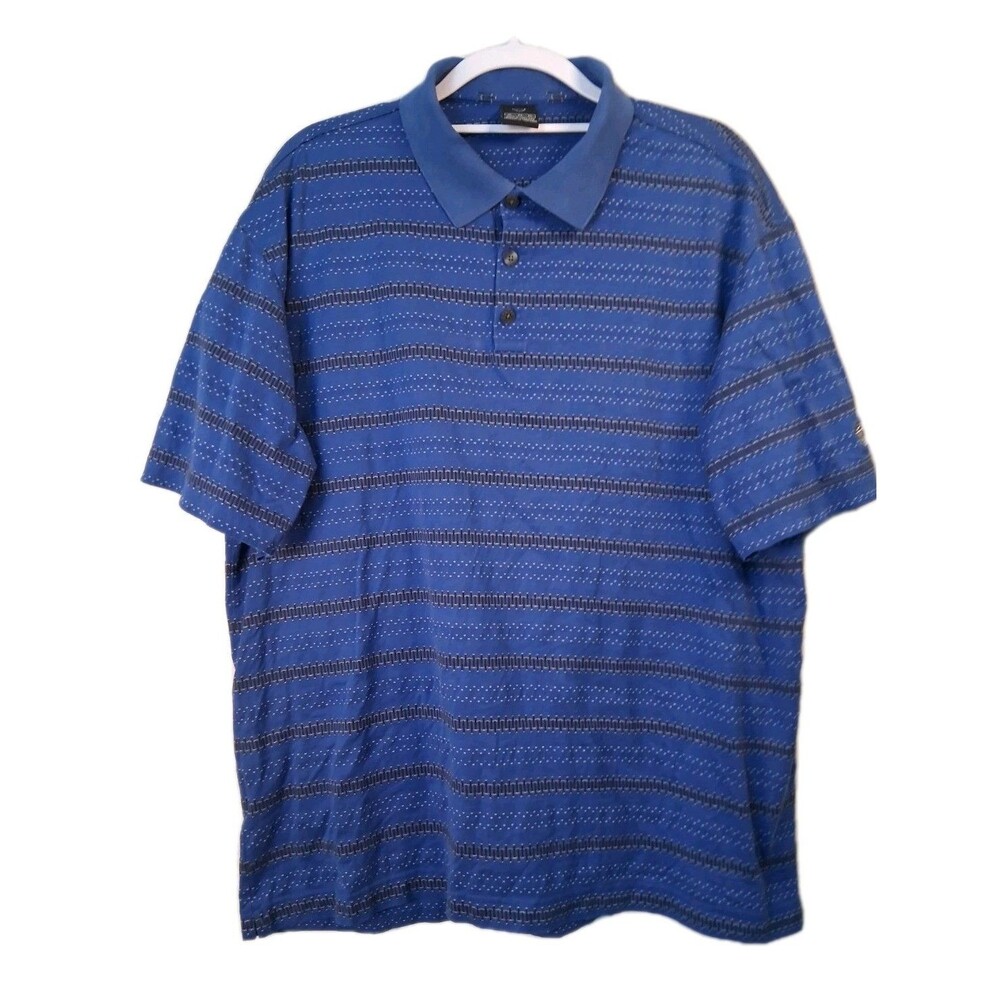 Nike Golf Polo Shirt Mens XL 100% Cotton Blue Black Stripes Short Sleeves